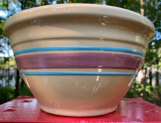 Vtg Large Mccoy Usa Oven Ware Cream Mixing 10” Bowl Pink And Blue Stripes