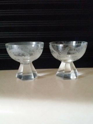 2pc Set Sherry Glasses With Hexagon Pedestal Base 2 " Tall