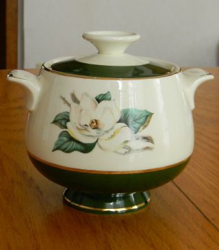 Vtg Homer Laughlin Eggshell Cavalier Jade Rose Magnolia Covered Sugar Bowl C1951