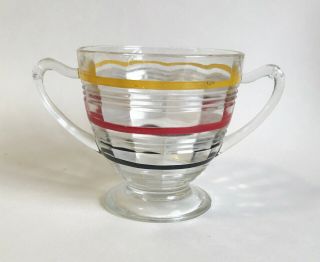 Vintage Anchor Hocking Banded Ring Sugar/condiment Bowl,  Black,  Red,  Yellow