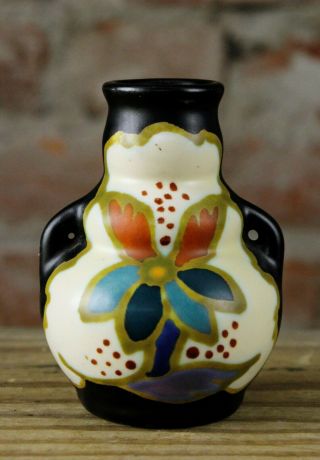 Fine Dutch Gouda Regina Holland Art Pottery Miniature Handled Vase