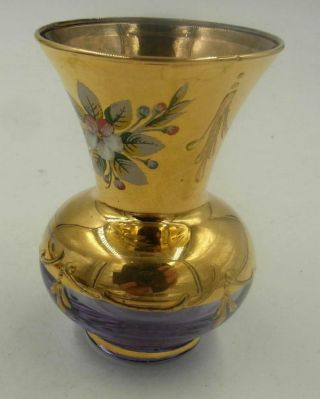 Vintage Murano Italy Small Vase With 24k Gold Trim