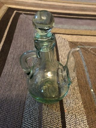Vintage Green Glass Art Oil Vinegar Cruet W/spout & Stopper