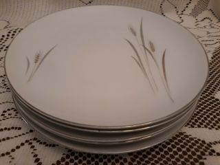 Vintage Platinum Wheat Fine China Japan 10 " Dinner Plates Set Of 5