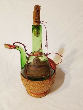 Vintage Hand Blown Green Glass Wine Bottle Decanter With Ice Chamber From Italy