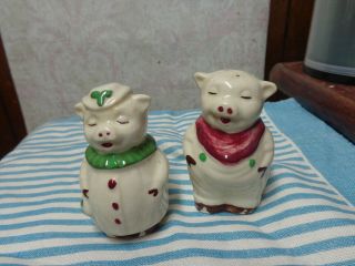 Vintage Shawnee Pig Salt & Pepper Shakers Red And Green Accents