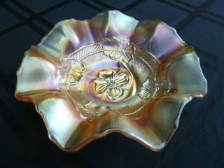 Dugan " Apple Blossom " Marigold Carnival Glass Bowl