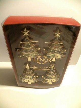 LENOX SET OF FOUR NAPKIN RINGS HOLDER GOLD CHRISTMAS TREES HOLIDAY FROM MACY ' S 2