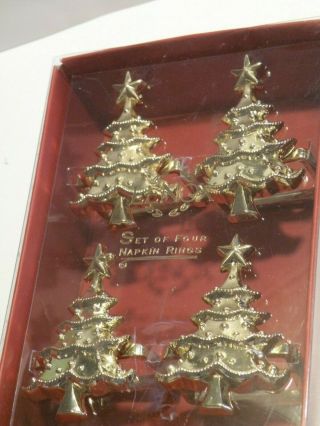 LENOX SET OF FOUR NAPKIN RINGS HOLDER GOLD CHRISTMAS TREES HOLIDAY FROM MACY ' S 3