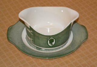 Gravy Boat & Underplate Colonial Homestead Green By Royal China Bowl & Plate