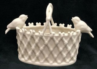 Grace’s Teaware Victorian Bird Basket Ivory Porcelain China With Handle Euc