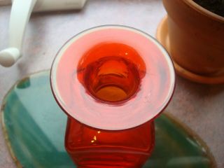 Vintage Amberina Tangerine,  square Glass Vase,  4.  5 