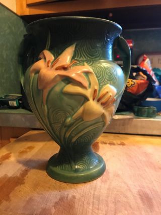 Vintage Roseville Pottery Zephyr Lily Green Ceramic Vase 202 - 8