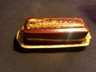 Vintage Hull Brown Glaze Drip Ware Covered Butter Dish Usa Ovenproof