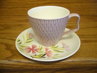 Vintage Red Wing Pottery Pink Spice Flower Butterfly Pattern Tea Cup And Saucer