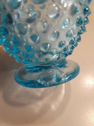 Vintage Fenton Blue Opalescent Hobnail 3 1/2” Small Bud Vase ca.  1930 - 1955 3