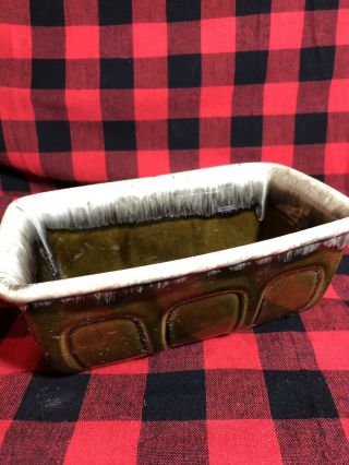 Vintage Hull Mid Century Usa Pottery Brown With Green Drip Glaze Rect Planter