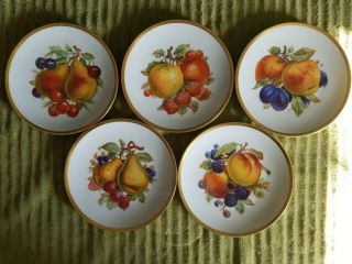 Mitterteich Bavaria Germany 7 1/2 " Plates Set Of 5 All Different Fruit/gold Trim