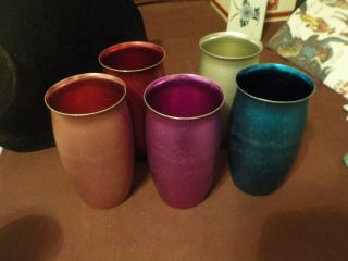 Vintage Set Of 5 Colored Aluminum Drinking Glasses No Brand
