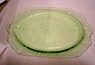 Green Depression Glass 12 " Platter Closed Handles Princess Pattern