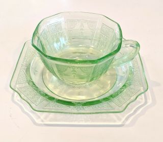 Vintage Green Glass Cup & Saucer Combine