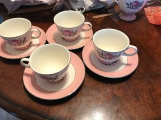 Cunningham & Pickett China Norway Rose 4 Teacups And Saucers