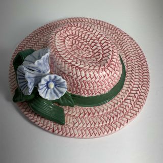 Collezione Italiano For Seymour Mann Hand Crafted Ceramic Pink Straw Hat W/ Blue