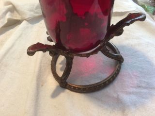 Vintage Ruby Vase in Brass Holder/Stand 2