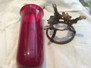 Vintage Ruby Vase in Brass Holder/Stand 4