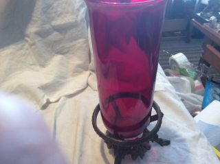 Vintage Ruby Vase in Brass Holder/Stand 5