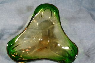 Vintage Green And Gold Blown Art Glass Candy Dish