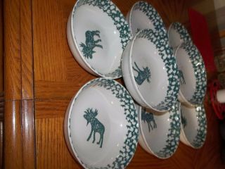 Folk Craft Moose Country Tienshan Green Sponge Soup/ Cereal Bowls Set Of 8 Euc