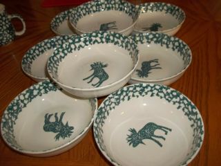 Folk Craft Moose Country Tienshan Green Sponge Soup/ Cereal Bowls Set Of 8 EUC 2