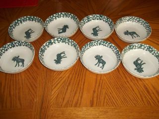 Folk Craft Moose Country Tienshan Green Sponge Soup/ Cereal Bowls Set Of 8 EUC 3