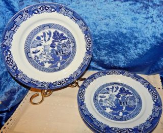 (4) Royal Cuthbertson Blue Willow Dinner Plates - - 10.  5/8 "