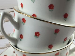 W.  S.  George Lido Made U.  S.  A.  Blushing Rose Dalrymple Pattern 3 Teacups & Saucers 3
