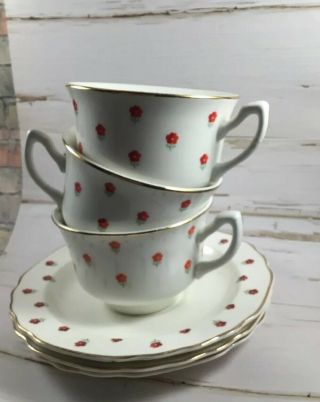 W.  S.  George Lido Made U.  S.  A.  Blushing Rose Dalrymple Pattern 3 Teacups & Saucers 4