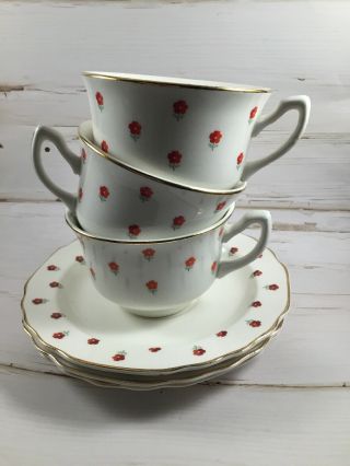 W.  S.  George Lido Made U.  S.  A.  Blushing Rose Dalrymple Pattern 3 Teacups & Saucers 5