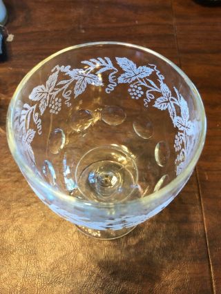 Vintage Thumb Print Indent Frosted Glass Grape Vine Etched Goblet Set Of 6