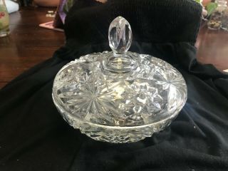 Vintage Anchor Hocking Eapc Large Star Of David Clear Glass Candy Dish W/lid
