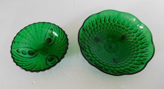 Vintage Hobnail Forest Green Depression Glass Candy/ Nuts/ Relish Dish Bowls (2