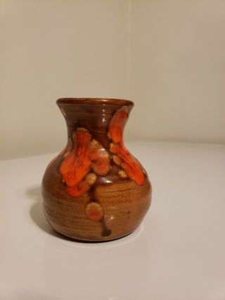 Bar Harbor Pottery Vase 4 " Vintage Drip Glaze Brown And Orange 60 