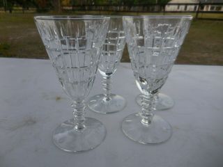 Set Of 4 Vintage Waffle Square Cut Crystal Wine Glasses Rock Sharpe ? Waterford?
