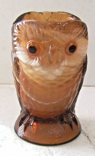 Vintage Imperial Glass Caramel Slag Owl Toothpick Holder W/applied Eyes