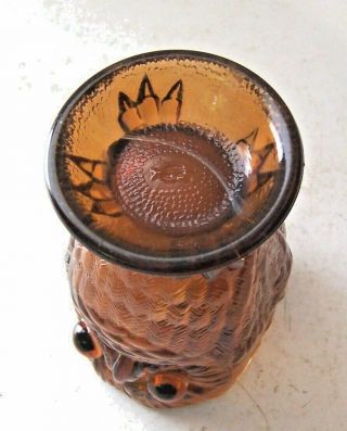 VINTAGE IMPERIAL GLASS CARAMEL SLAG OWL TOOTHPICK HOLDER w/APPLIED EYES 4