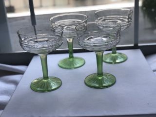 Anchor Hocking Circle Green Champagne Tall Sherbet Glasses,  Set Of 4