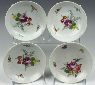 Set 4 Antique 19c Meissen German Porcelain Floral Decorated Saucer Dishes Nr Bub