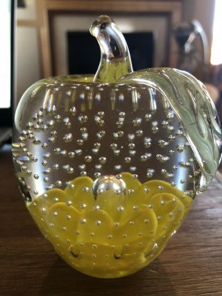Signed Joe St.  Clair Apple Paperweight.  Yellow Bottom