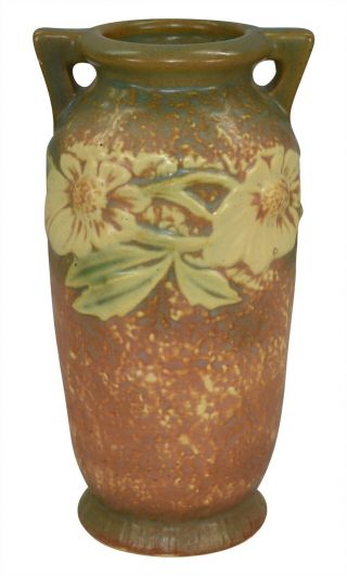 Vintage Roseville Pottery Dahlrose Handled Vase 363 - 6