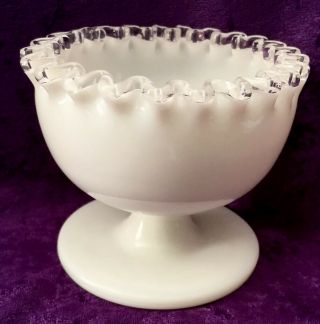 Vintage Fenton Silver Crest Pedestal Candy Bowl White Milk Glass 3 - 3/4